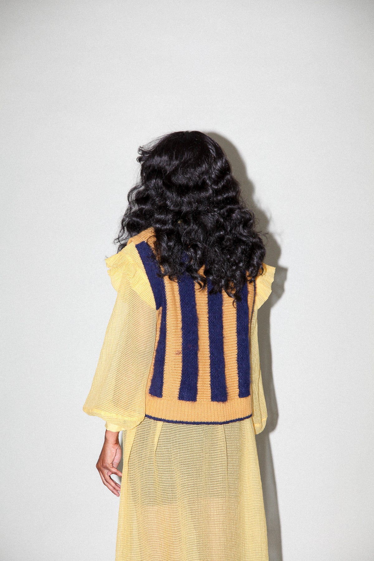Fuzz Striped Vest in Marigold Navy
