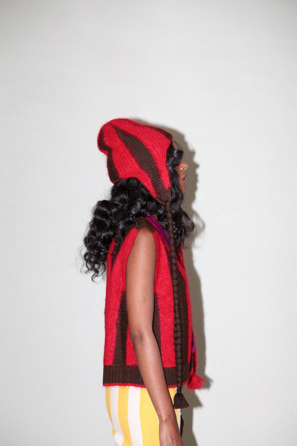 Fuzz Striped Earflap Beanie in Cherry Chocolate