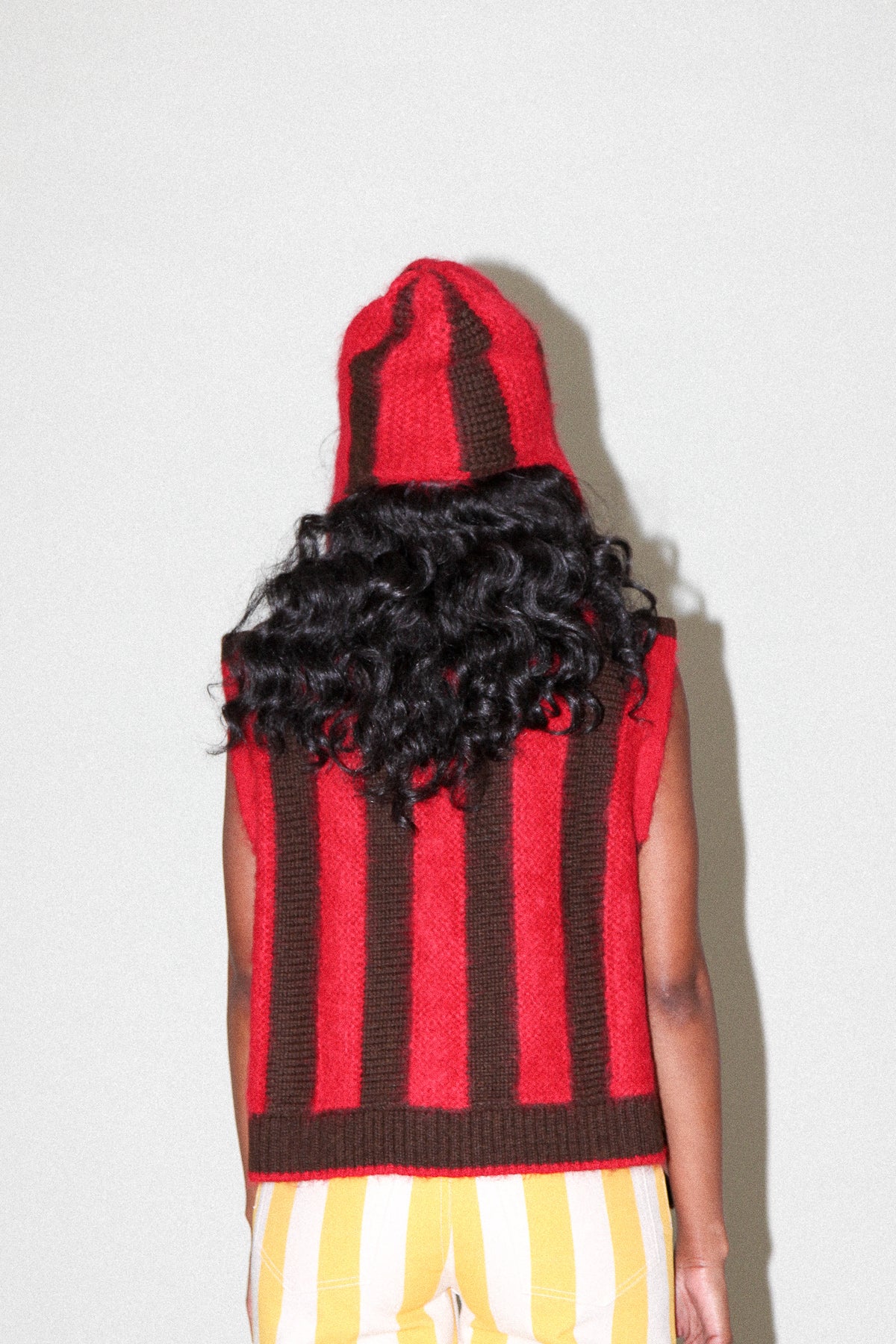 Fuzz Striped Earflap Beanie in Cherry Chocolate
