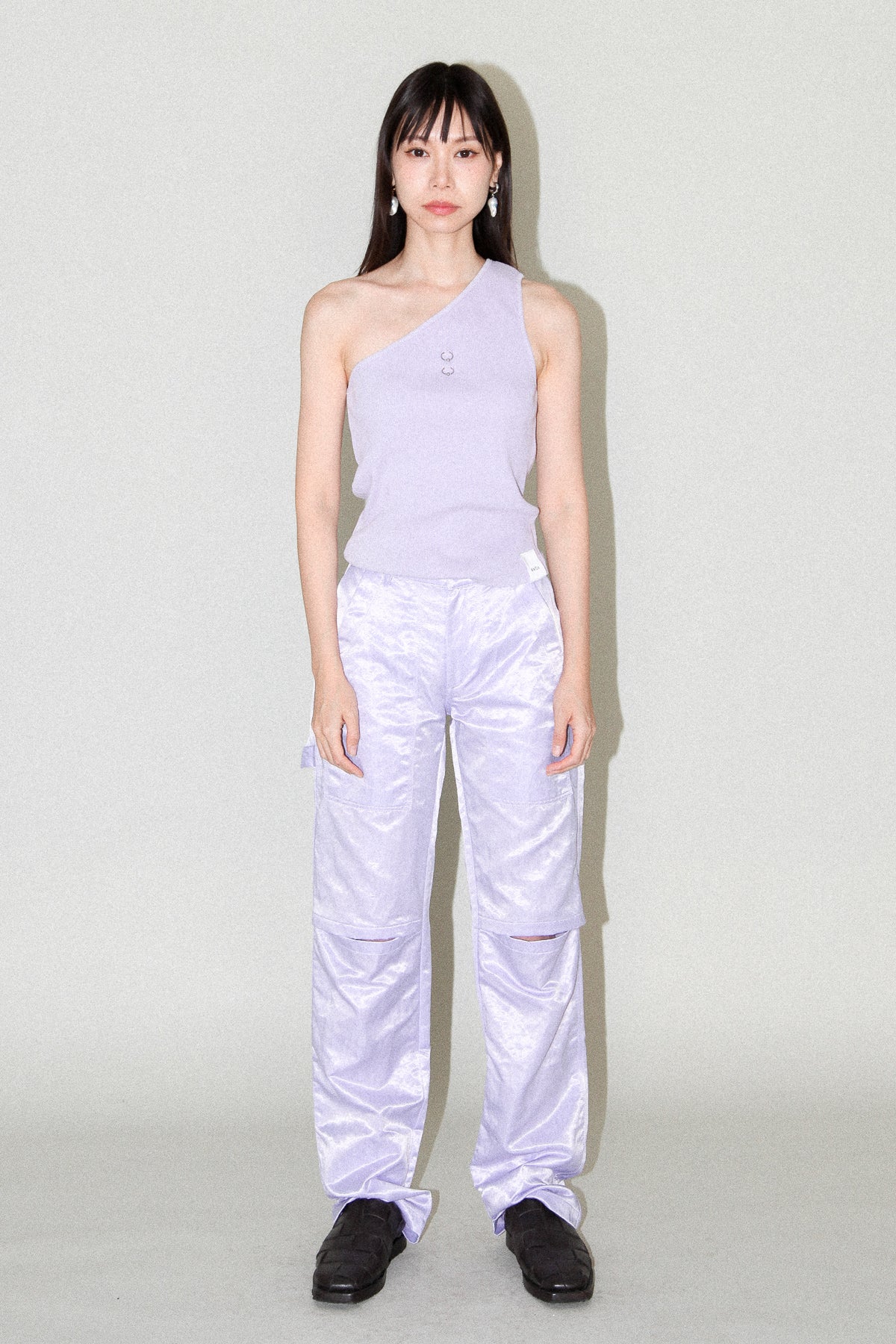 Satin Slit Trouser in Lavender