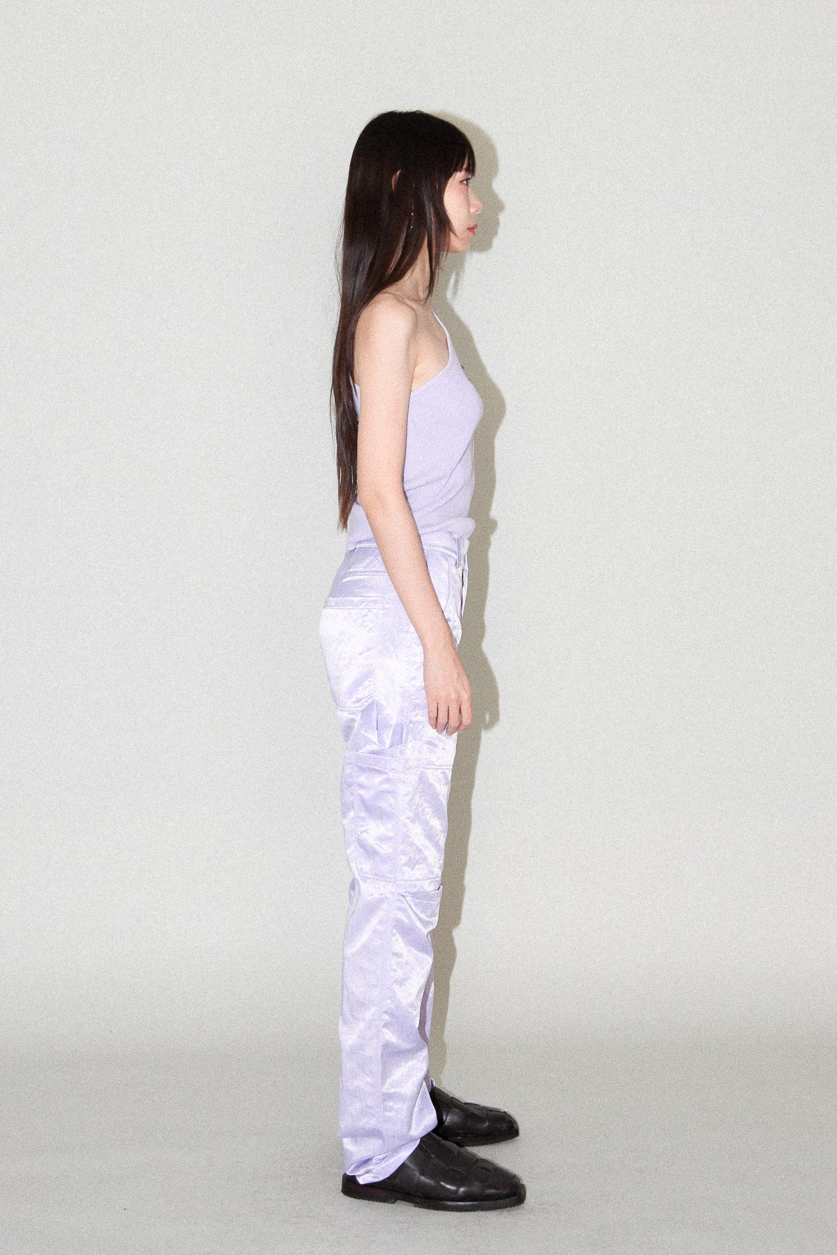 Satin Slit Trouser in Lavender