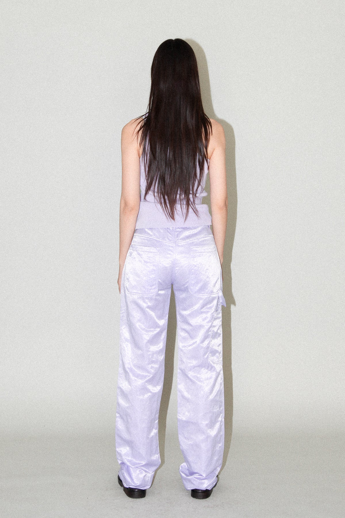 Satin Slit Trouser in Lavender