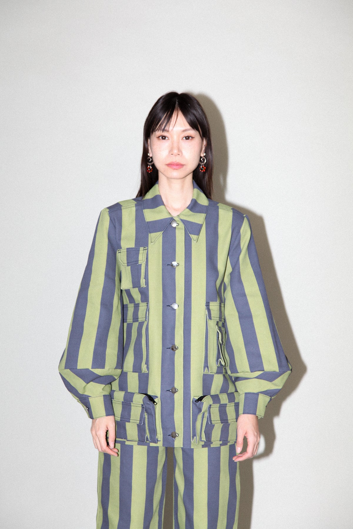 Unelma Utility Jacket in Algae & Navy Stripe