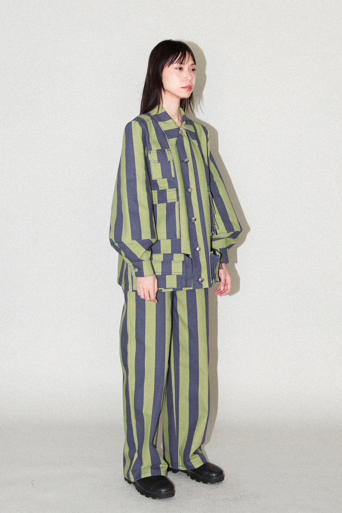 Unelma Utility Jacket in Algae & Navy Stripe