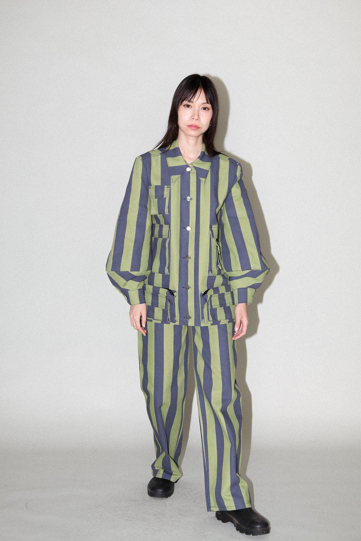 Unelma Utility Jacket in Algae & Navy Stripe