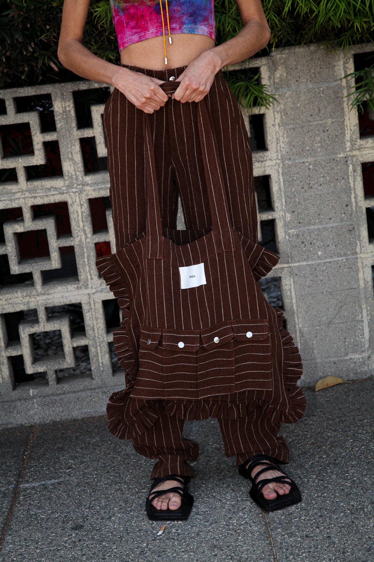 Utility Tote in Chocolate Stripe Linen