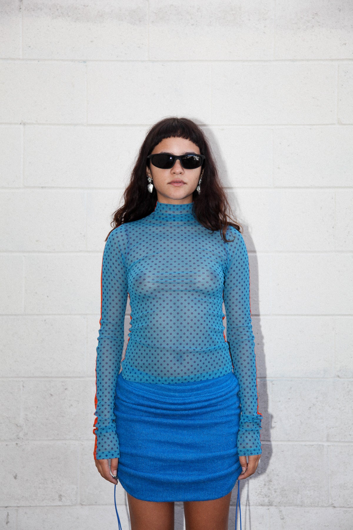Split Turtleneck in Turquoise & Carrot