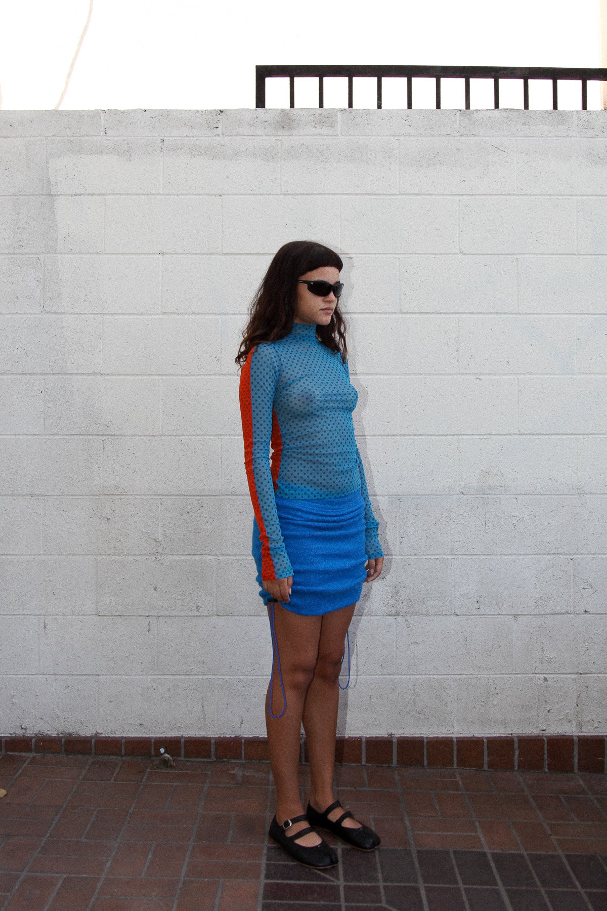 Split Turtleneck in Turquoise & Carrot