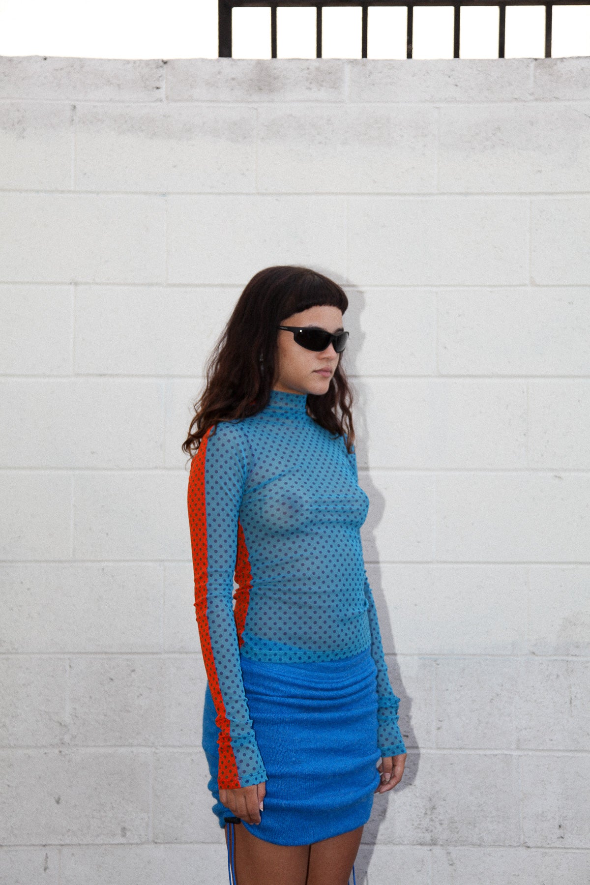 Split Turtleneck in Turquoise & Carrot