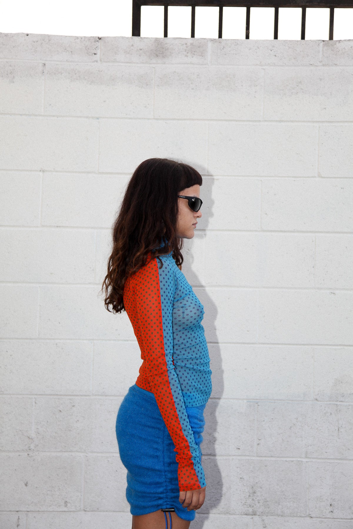 Split Turtleneck in Turquoise & Carrot