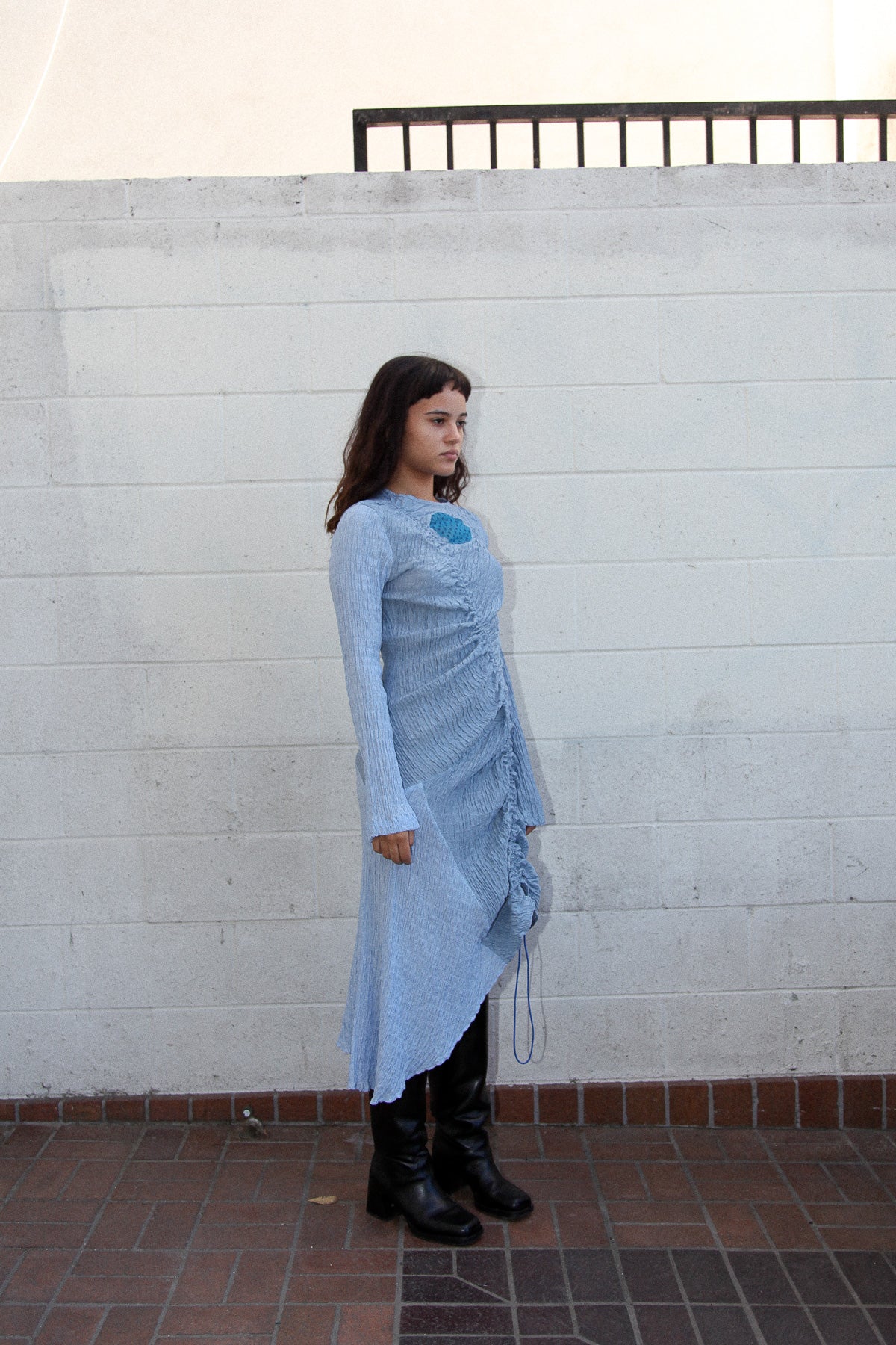 Akoya Ruched Dress in Mixed Blue