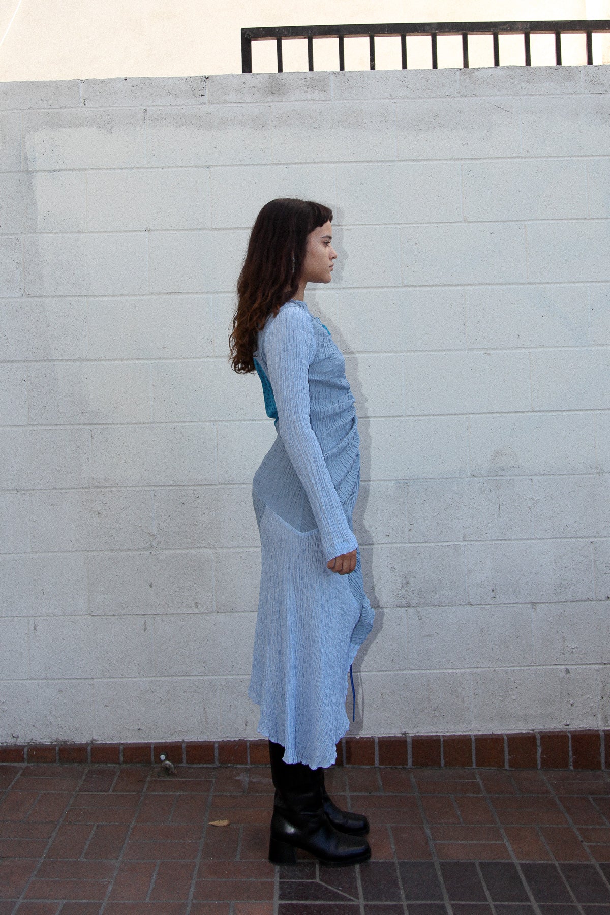 Akoya Ruched Dress in Mixed Blue
